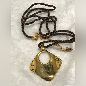 Premier Designs Good as Gold Pendant on Brown Cord 36 to 40 in. Long